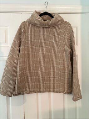J. Crew Factory Turtleneck Plaid Knit Sweatshirt - Beige